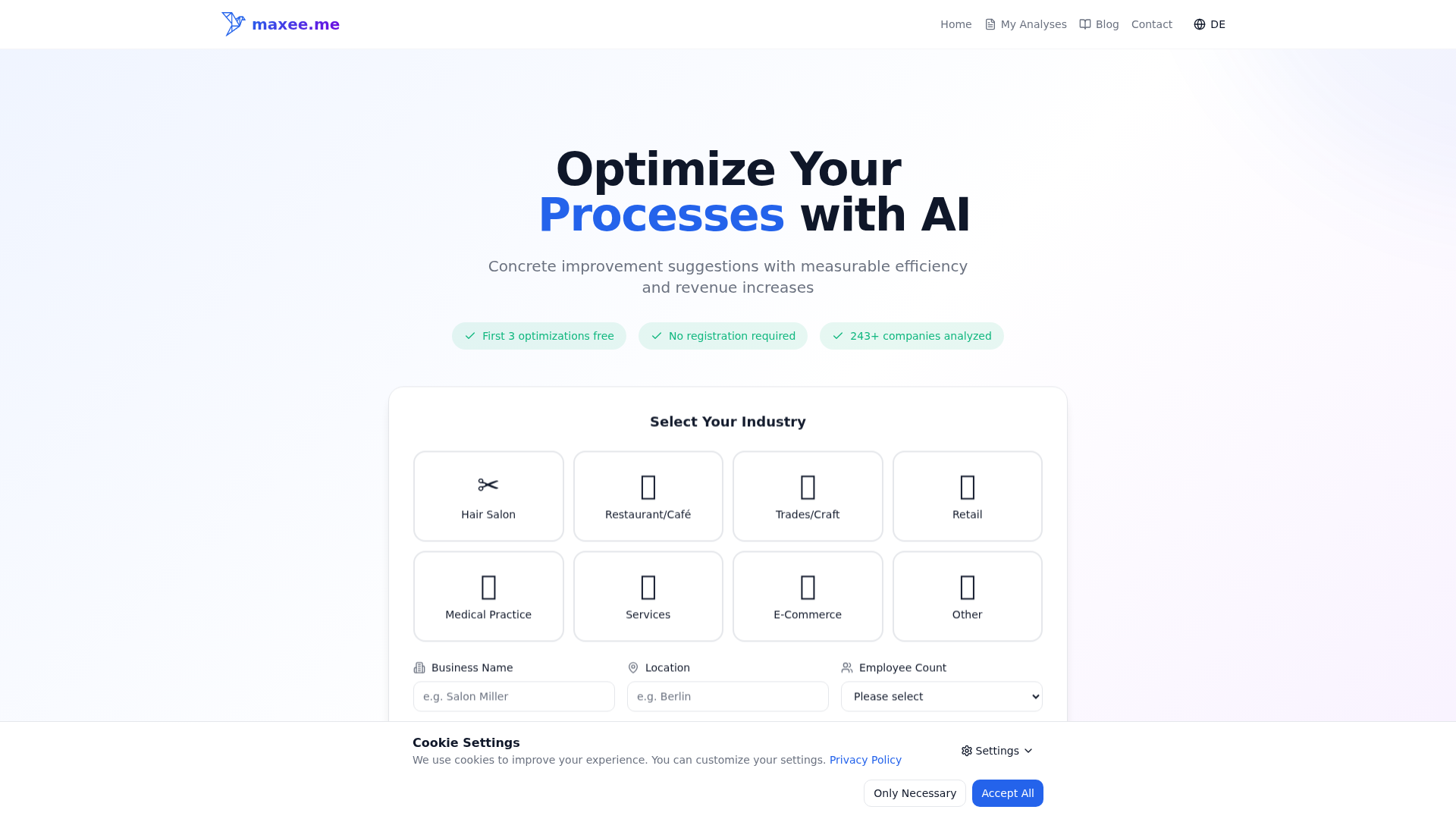 maxee.me | AI-Powered Business Analysis for SMBs - Process Optimization
