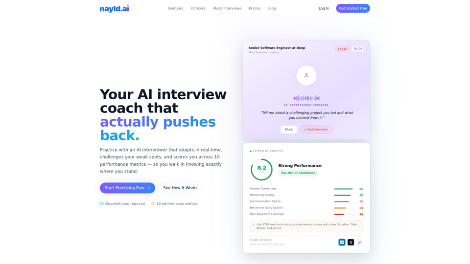 AI Mock Interview Practice & Resume Fit Score | nayld.ai