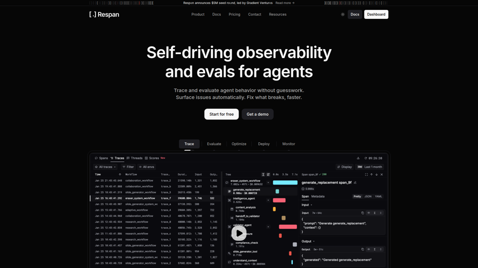 Respan | LLMエンジニアリングプラットフォーム