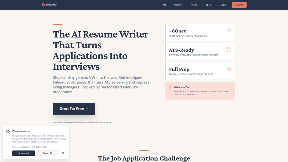 resum8 — AI Resume Writer, CV Tailoring & Cover Letter Tool