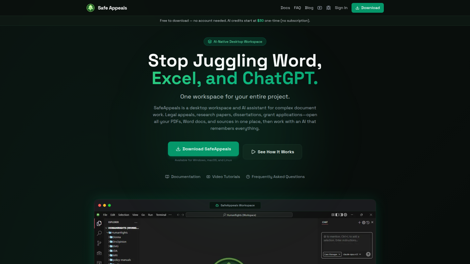 Safe Appeals — AI Desktop Workspace for Documents & Research
