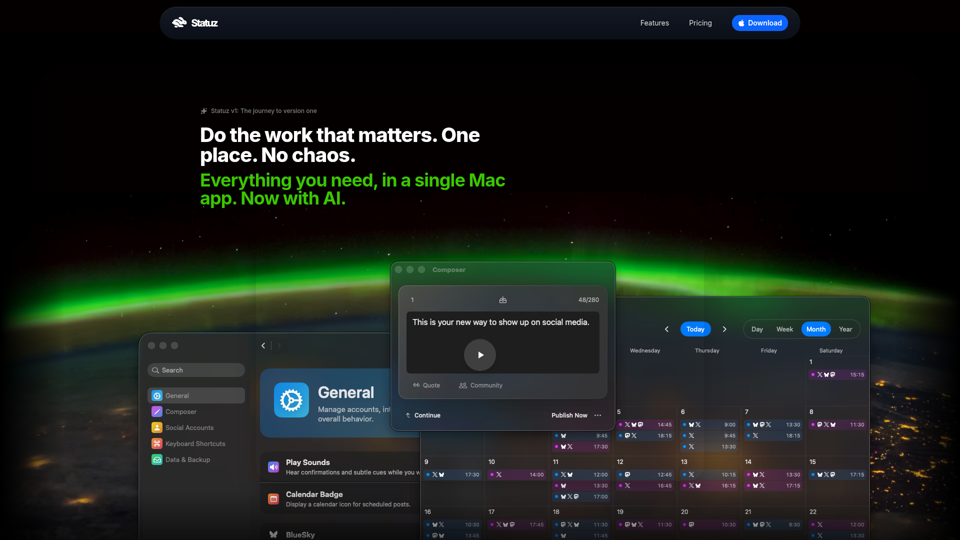 Programador de redes sociales para Mac, X, Bluesky y Mastodon • Statuz