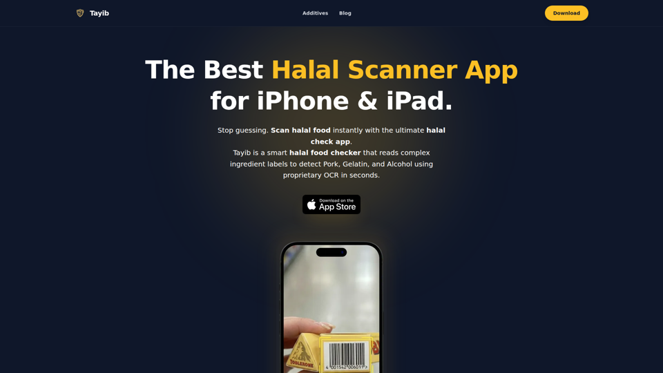 Tayib - AIハラール食品スキャナーアプリ＆成分チェッカー（iPhone）