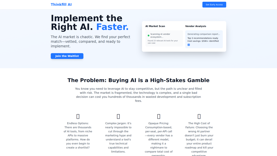 Thinkfill AI - Encuentra tu proveedor de IA perfecto