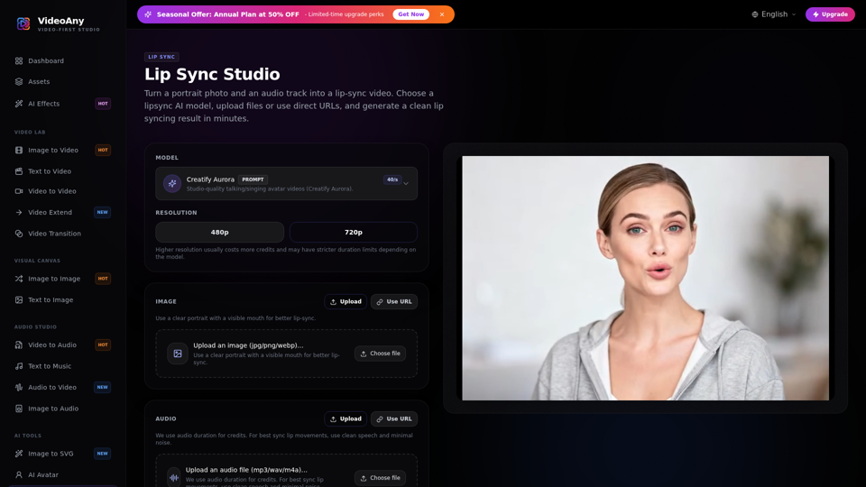 Lip Sync AI Online | Lipsync Video Generator | VideoAny
