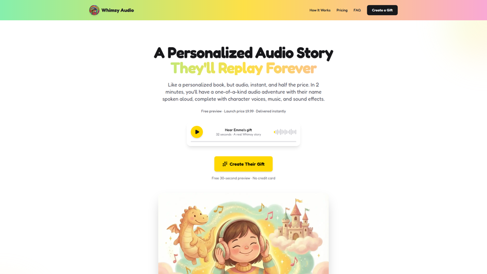 Whimsy Audio – Personalisierte Geschichtengeschenke für Kinder | In wenigen Minuten fertig