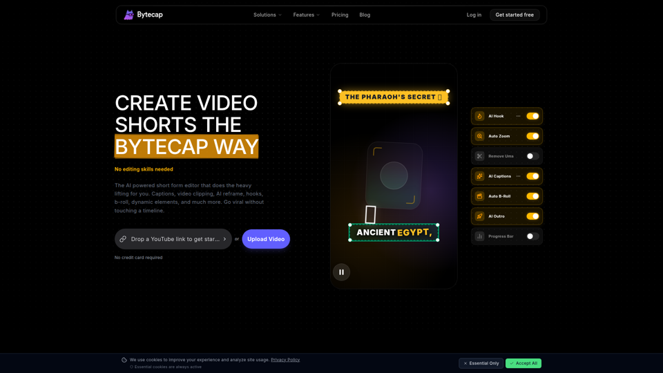 #1 AI video editor for TikTok, Instagram Reels & YouTube Shorts | Bytecap | Bytecap