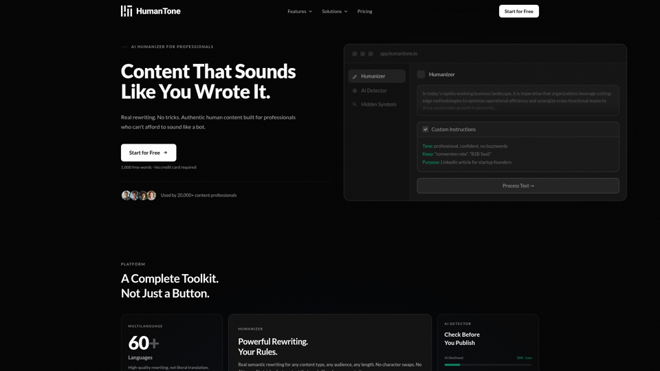 HumanTone: AI Humanizer for Professionals