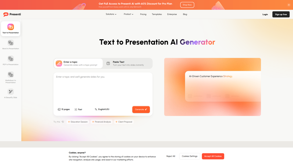 Presenti | Text to Presentation - AI Slides from Text Input