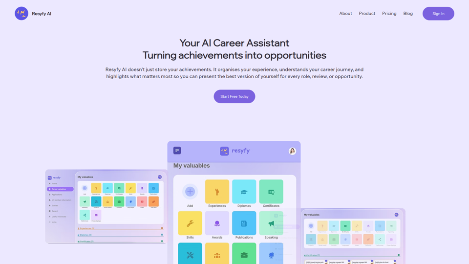 Resyfy | AI-Powered Career Tool | Achievement Tracker | Digital Portfolio | AI Resume Builder