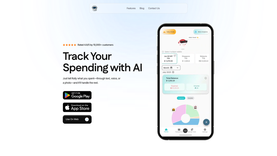 Rolly: Gestor de Presupuesto de Dinero con IA | Aplicación de Presupuesto