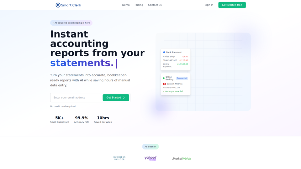 Smart Clerk - AI-Powered Bookkeeping & Accounting Automation for Small Businesses