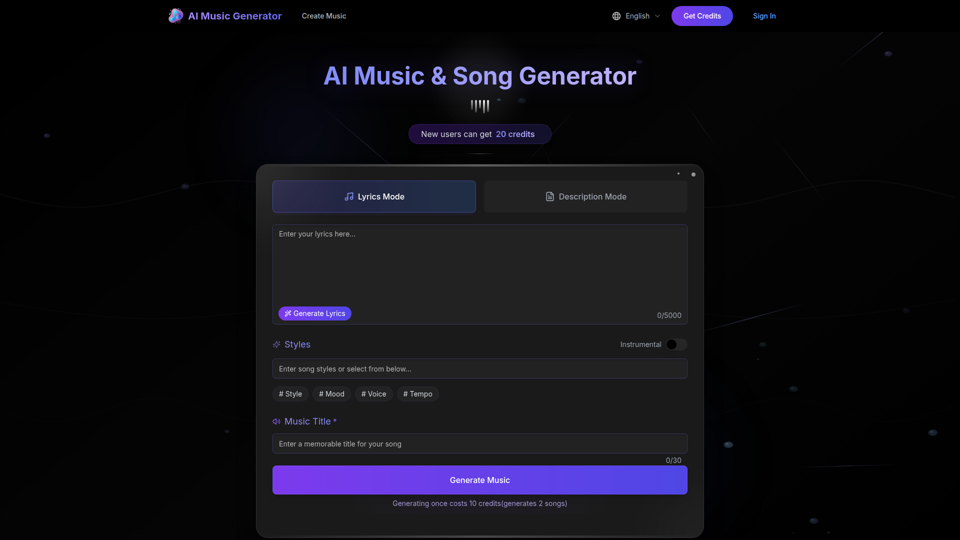 AI Music Generator - Create Songs & Music Online Free | 100k+ Generated
