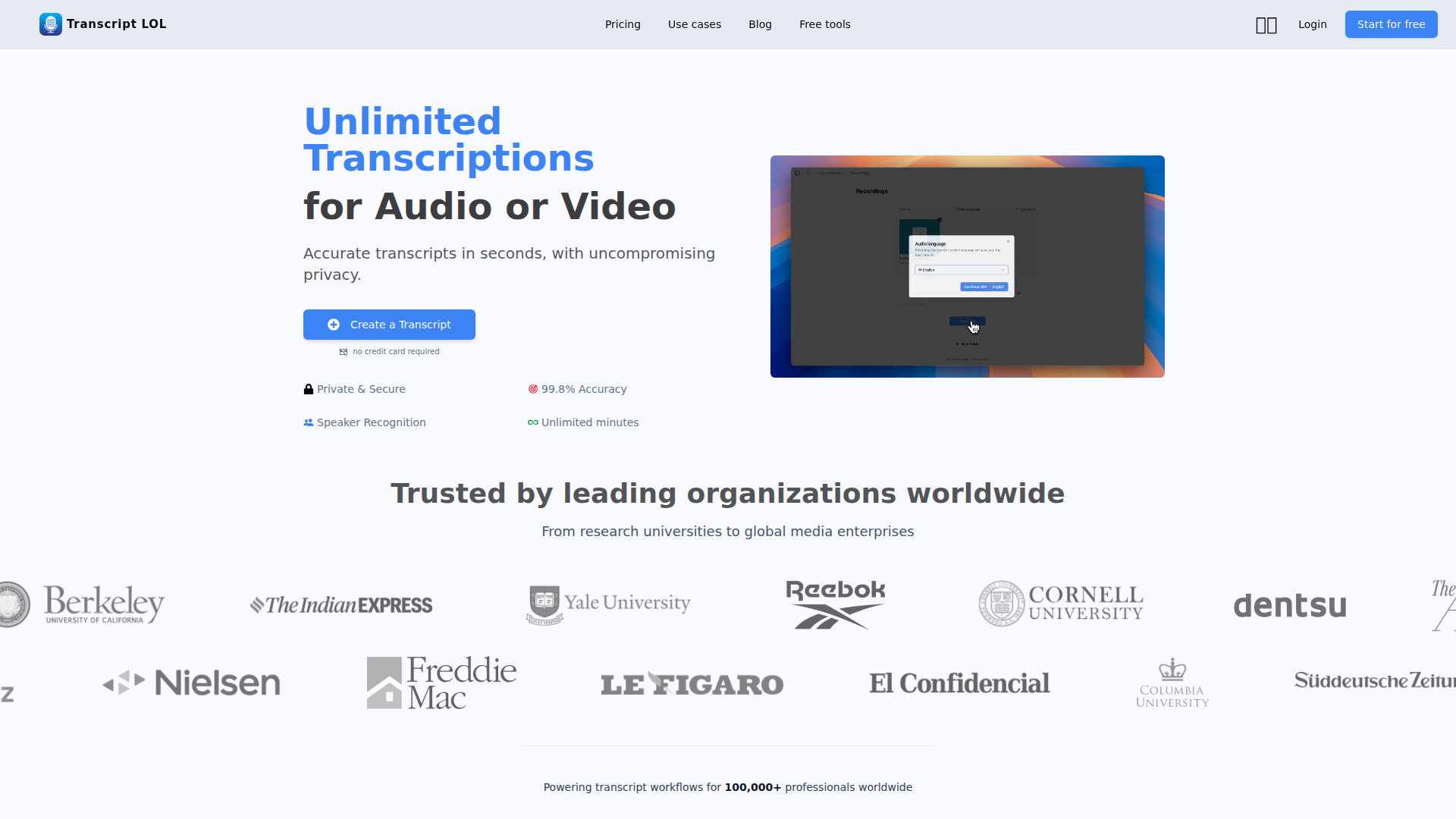 Transcript LOL - Transcribe Audio or Video with AI