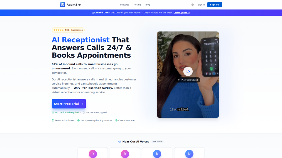 AgentBro - AI Receptionist That Books Appointments 24/7