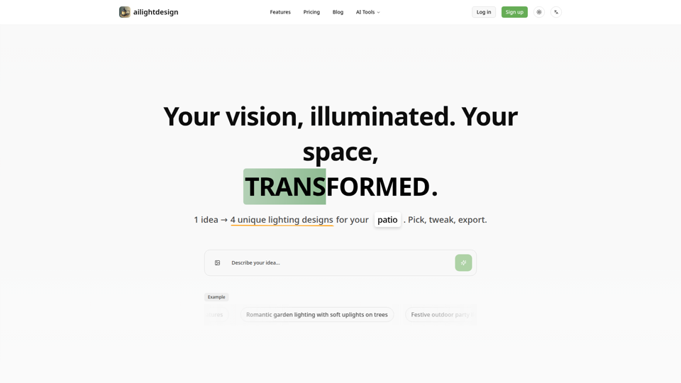 Diseño de iluminación exterior con IA | Visualiza tu jardín y patio - ailightdesign