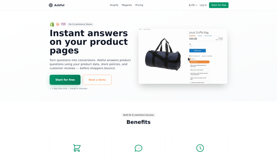 Askful——提升转化的产品页面问答（Shopify 和 Magento）