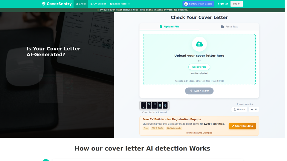 🔎AIを超える無料のカバーレターチェッカー - CoverSentry