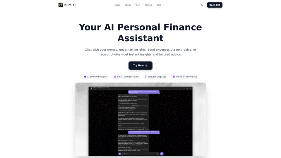 hilm.ai - Asistente personal de finanzas con IA | Rastrea y gestiona tu dinero