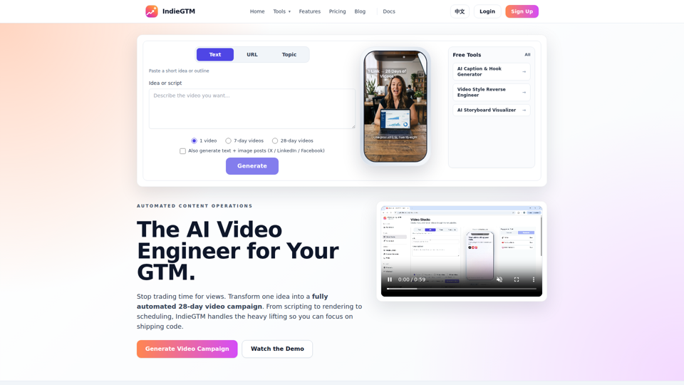 IndieGTM - Automatiza tus campañas de GTM y contenido en video