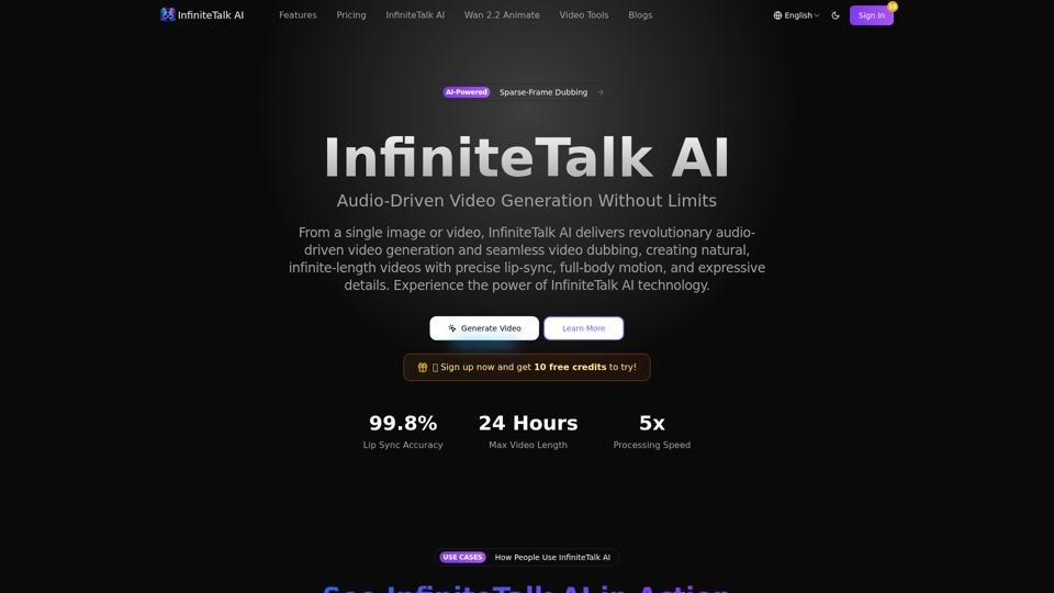 InfiniteTalk AI - Generador inteligente de imágenes y audio a video