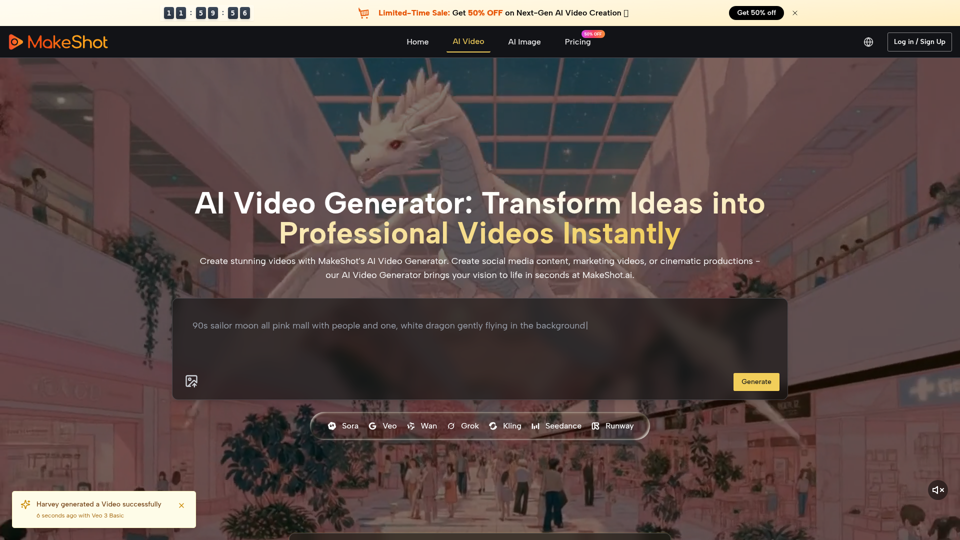 Generador de videos con IA: crea videos impresionantes gratis en línea | MakeShot