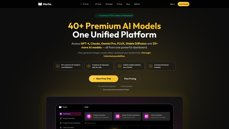 Merlio: All Top AI Models (LLM, Image, Video) in One Hub