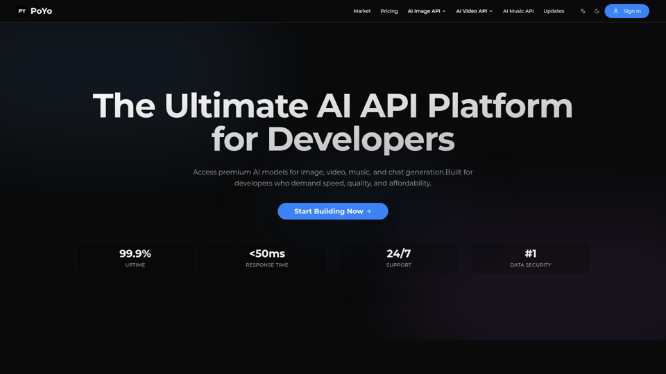 PoYo.ai - Premium AI API Platform | Image, Video, Music & Chat APIs - 80% Cheaper