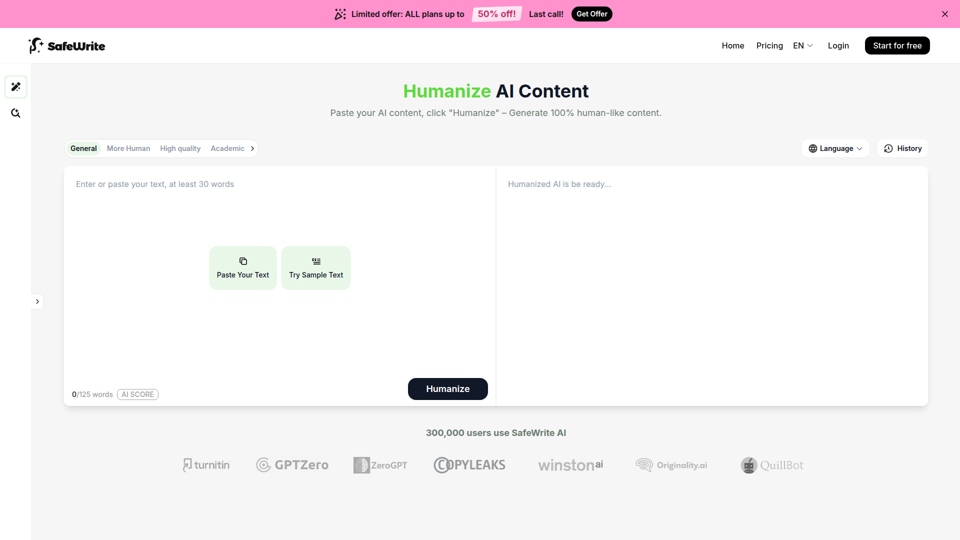 SafeWrite: Humanizador de IA personalizado