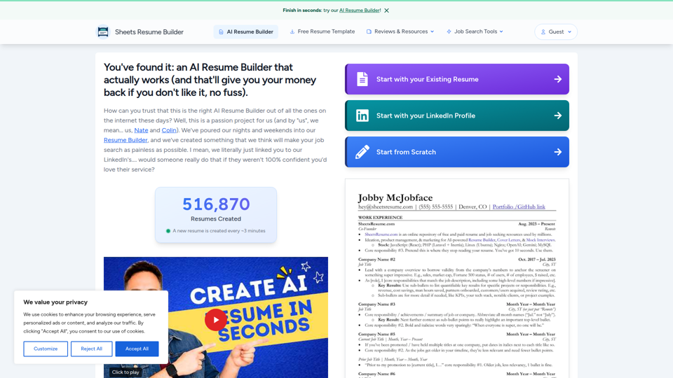 KI-Lebenslauf-Generator — Erhalten Sie mehr Vorstellungsgespräche