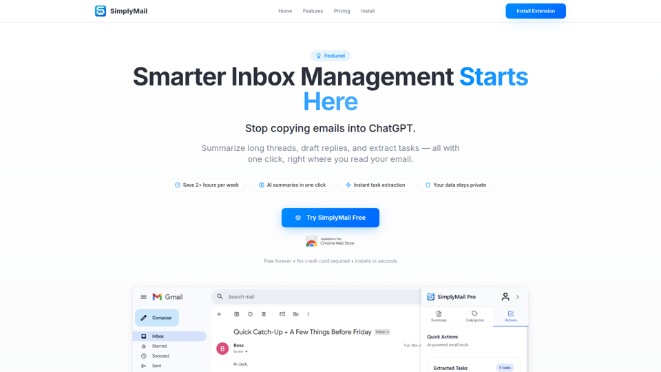 SimplyMail - Asistente de correo electrónico con IA para Gmail | Ahorra horas cada semana