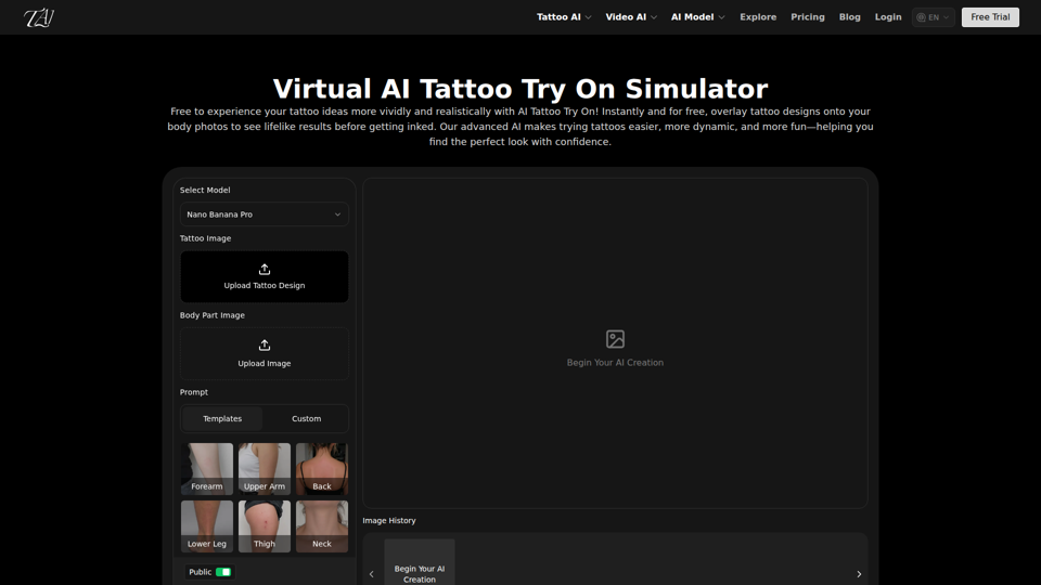 Free AI Tattoo Try On Simulation with Tattoo AI Design
