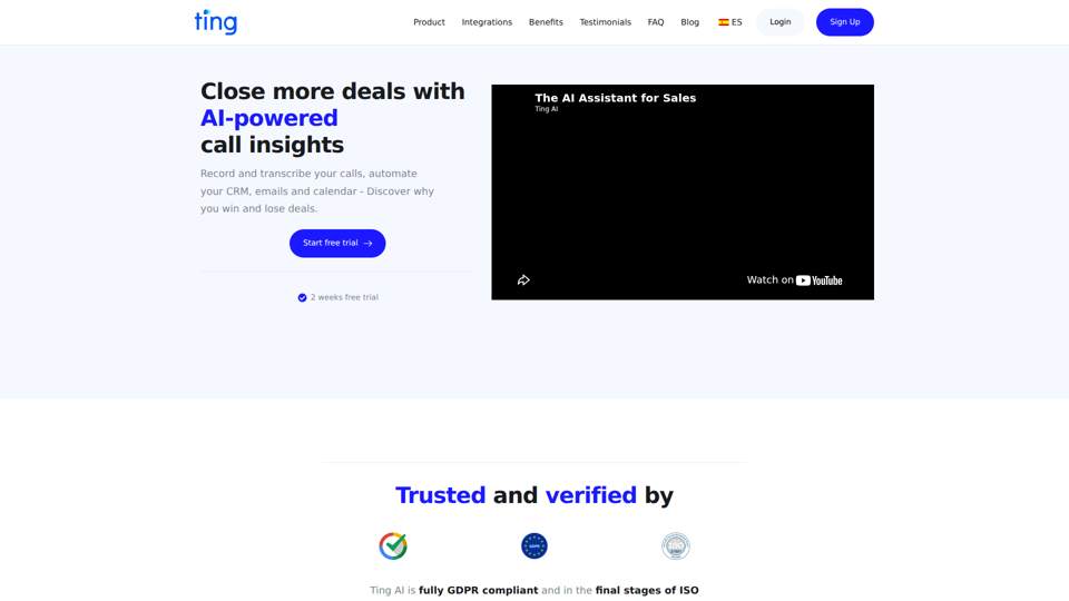 Información de llamadas impulsada por IA para equipos de ventas - Ting AI