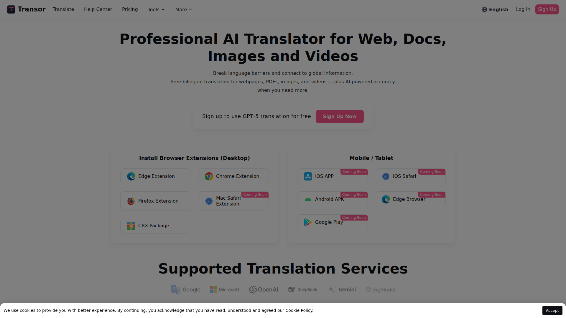 Transor – Professioneller KI-Übersetzer für Websites, Dokumente, Bilder und Videos
