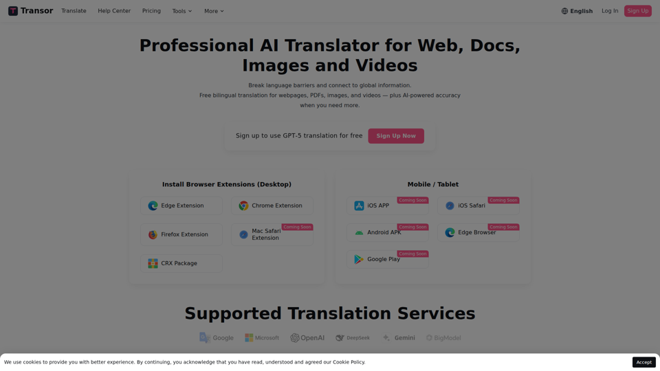 Transor – Professioneller KI-Übersetzer für Websites, Dokumente, Bilder und Videos