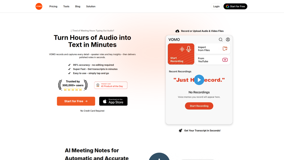 VOMO – Tomador de notas con IA para reuniones y transcripción de audio/video