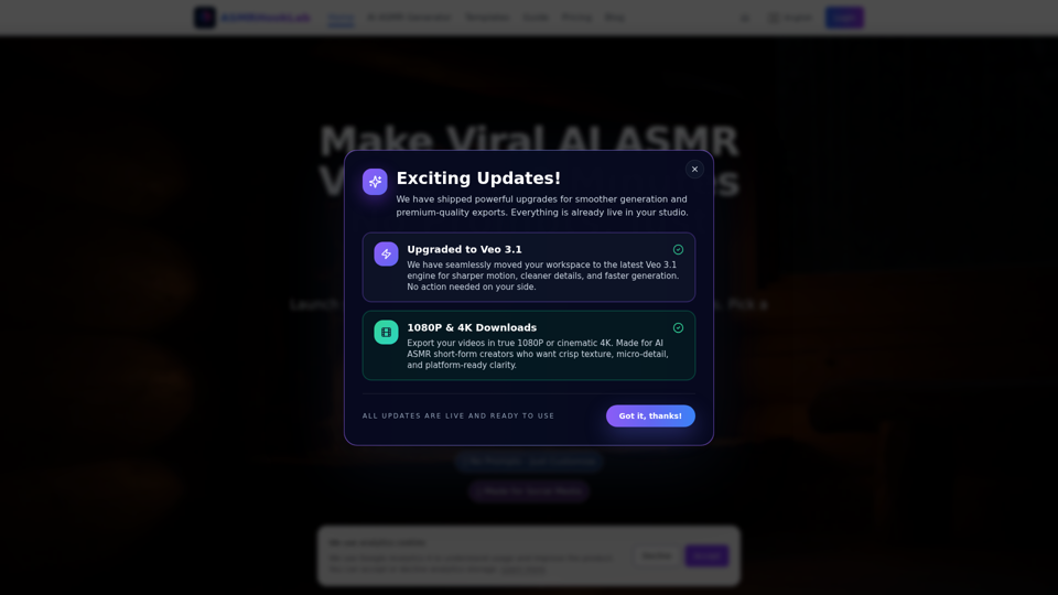立即使用 ASMRHookLab 制作爆款 AI ASMR 视频
