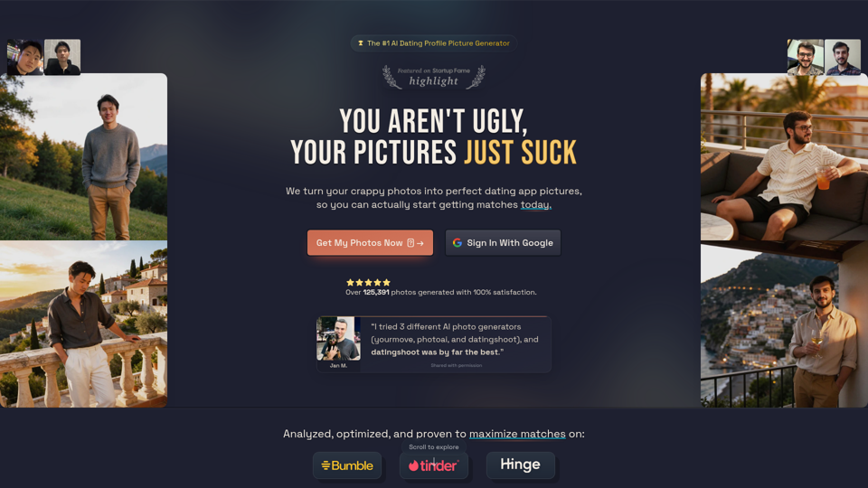 AI Dating Photos | Realistic Profile Pictures for Tinder, Hinge & Bumble