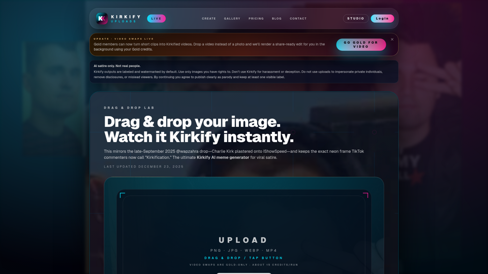 Kirkify 表情包生成器 | 拖放即可在几秒内制作霓虹表情包