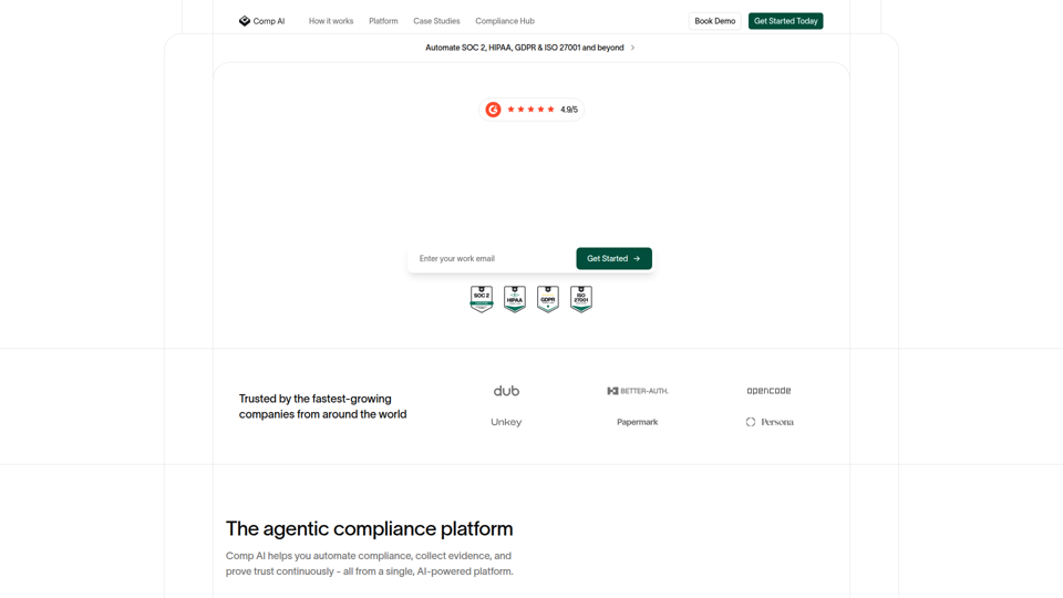 Obtén la preparación para las auditorías SOC 2 e ISO 27001 en tiempo récord | Comp AI