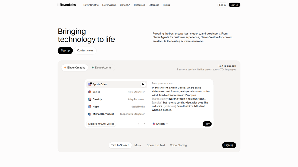 Generador de voz con IA gratis y plataforma de agentes de voz | ElevenLabs