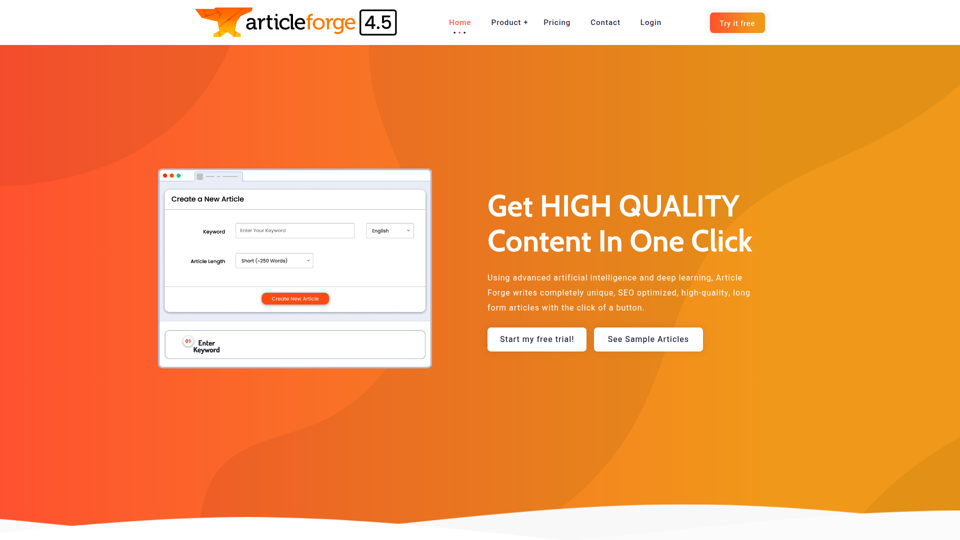 High quality, AI content generator - Article Forge