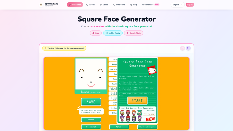 Square Face Generator | Cute Pixel Avatar Maker