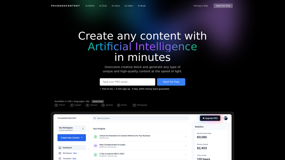 AI Content Generation Platform — Thundercontent