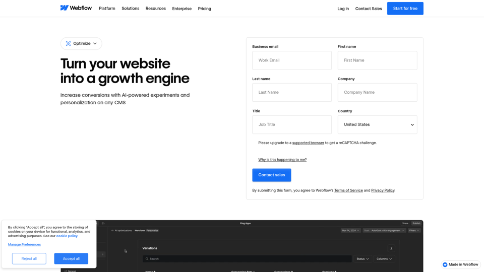 Webflow Optimize | Website Optimization & Personalization