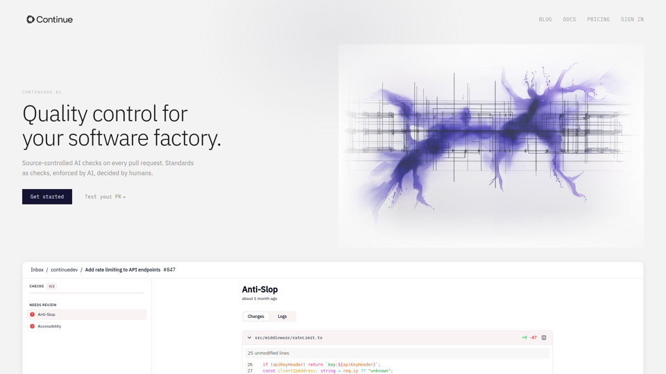 Continue • Contrôle qualité pour votre usine logicielle. | Continue