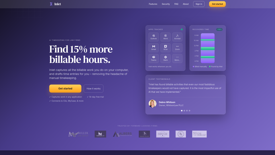 Inlet - Suivi du temps par IA pour les cabinets d’avocats