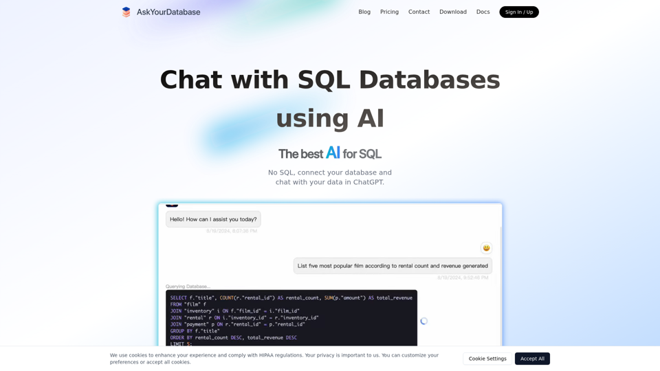 AskYourDatabase AI: der beste KI-Datenanalyst und SQL-KI-Chatbot, mit dem Sie mit der Datenbank chatten können.