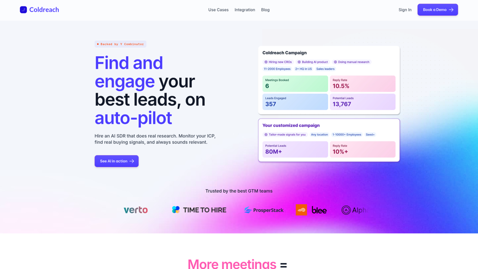 Coldreach - あなたの製品に合わせて最適化されたAI SDRで、アウトバウンドを拡大しましょう