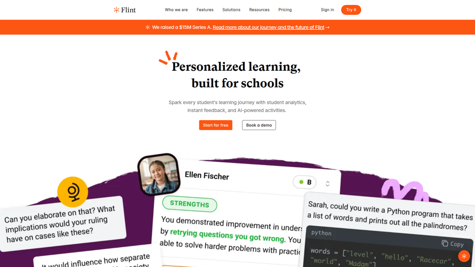 Flint | Apprentissage personnalisé conçu pour les établissements scolaires